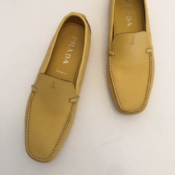 Prada Shoes - PRADA Daino Yellow Driving Loafers Size 38.5
